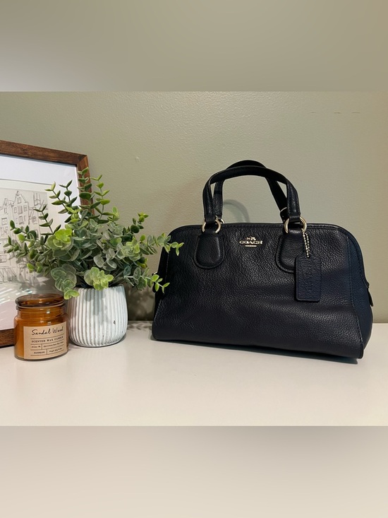 Coach Handbags - Coach Navy Pebbled Leather Dome Satchel with Gold Hardware